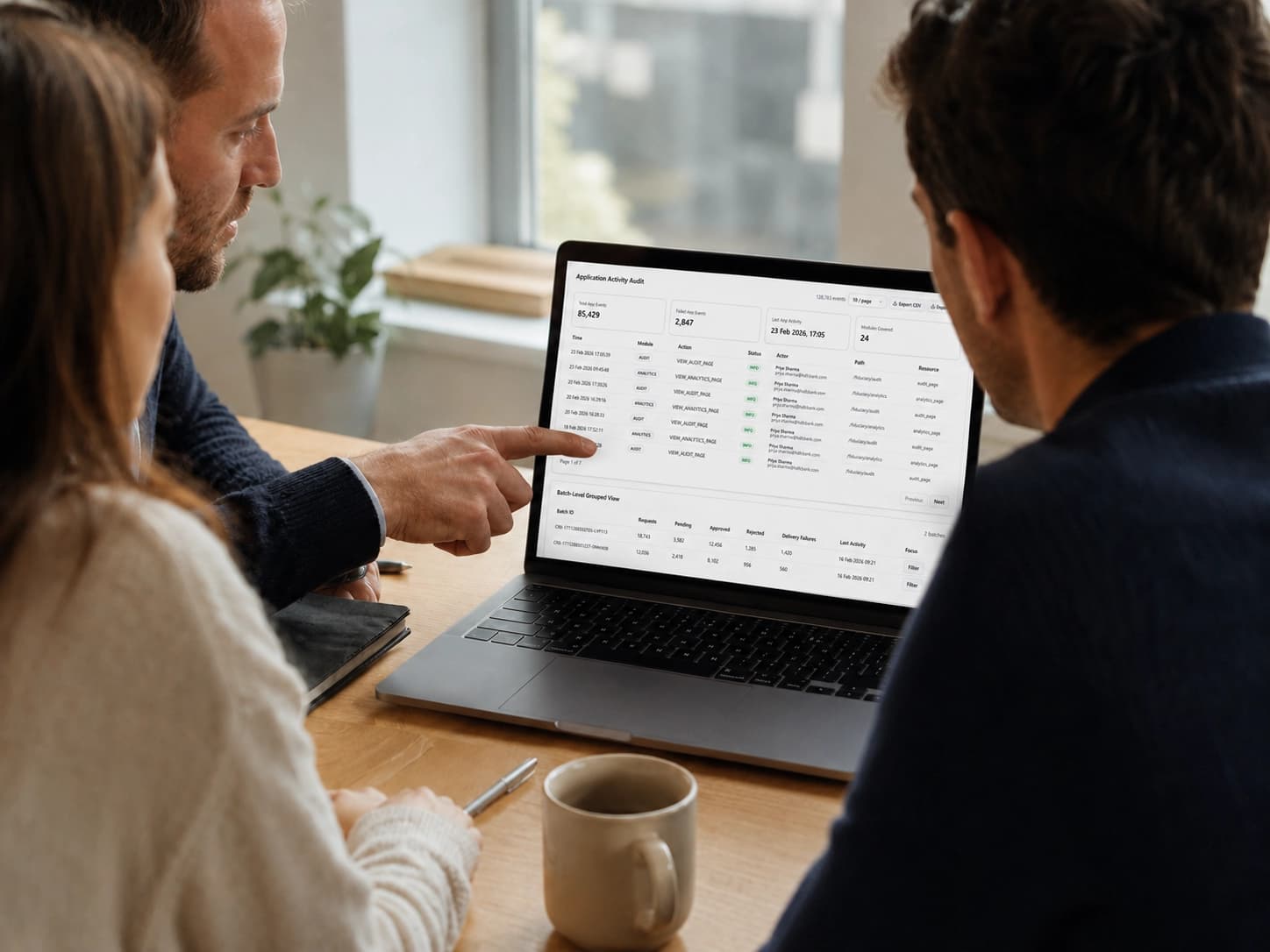 AquaConsento audit and compliance workspace shown on a laptop